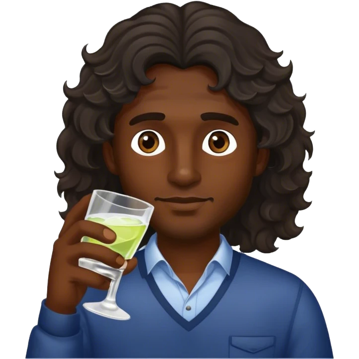 Male with dark middle length waived hair drink vodka  emoji
