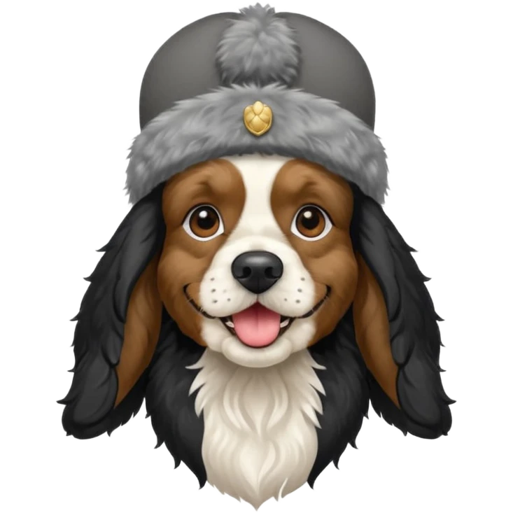Собака породы черно-белый русский кокер спаниель в шапке ушанке emoji