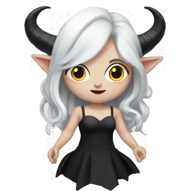 Demon succubus with white hair and pale skin. She has dark horns and a black dress. emoji