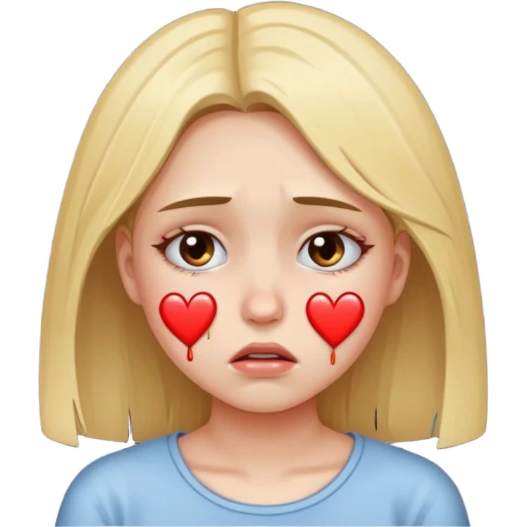 Girl with Brocken hearts in her eyes with tears down her face emoji