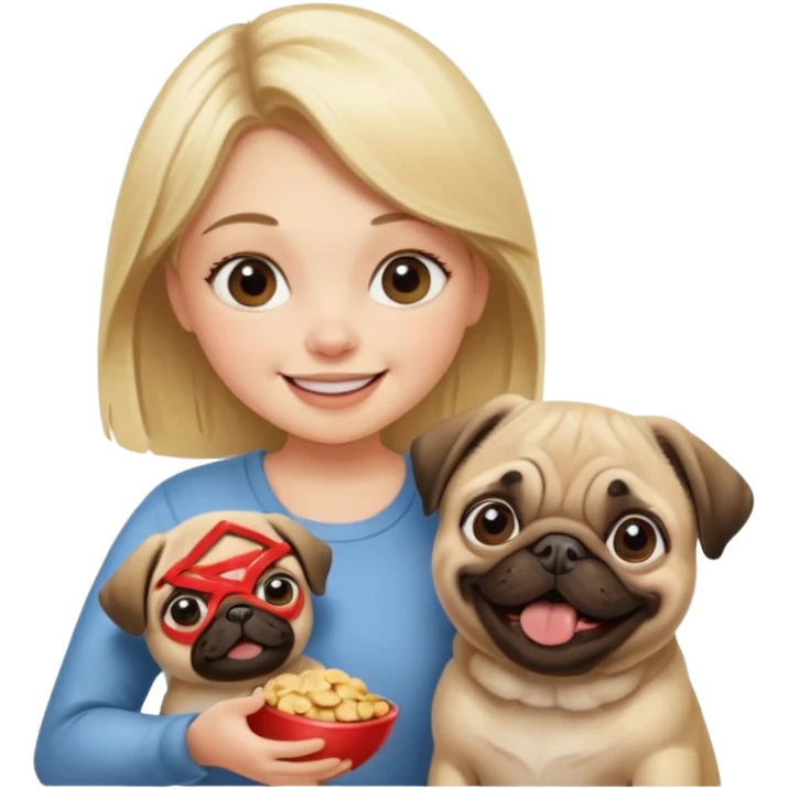haz una chica rubia dandole comida a su perro pug emoji