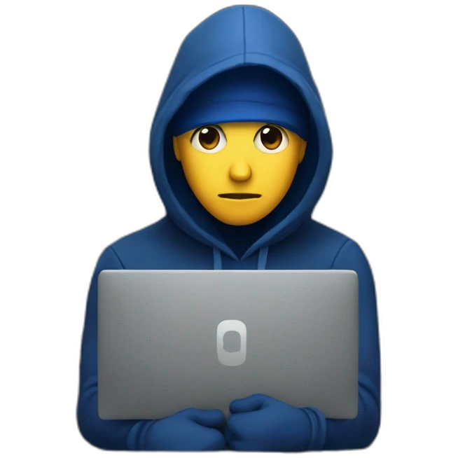 Developer with a dark blue hood behind his computer and focus on his code  emoji