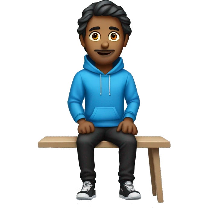 generatre me an emoji of an indian man sitting on his desk in a blue hoodie and black pants emoji
