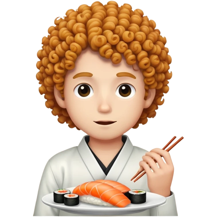 Curly hair boy eating sushi  emoji