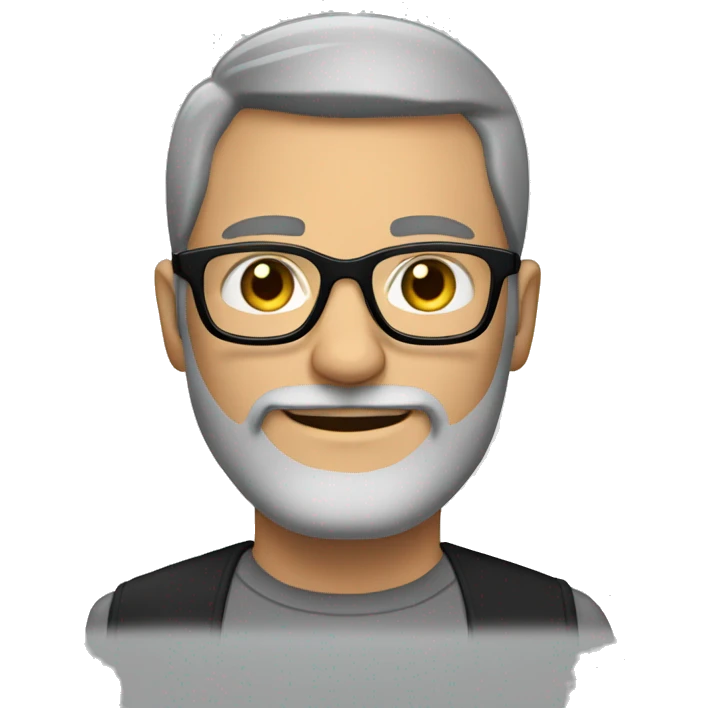 Tall guy with black and grey hair, acetate black rim glasses and black and grey beard emoji