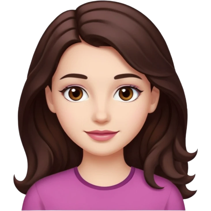 Tom de pele: clara com fundo rosado
Cabelos: longos, castanho escuro, levemente ondulados
Sobrancelhas: bem definidas e cheias
Olhos: castanhos claros (podem ser destacados com brilho)
Traços marcantes: lábios cheios e sorriso suave emoji