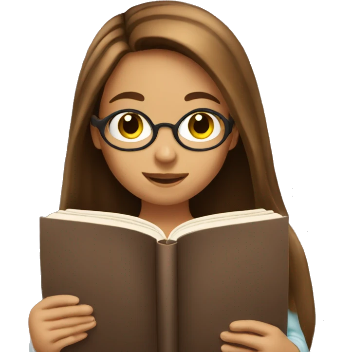 A girl with long brown hair reading a book emoji