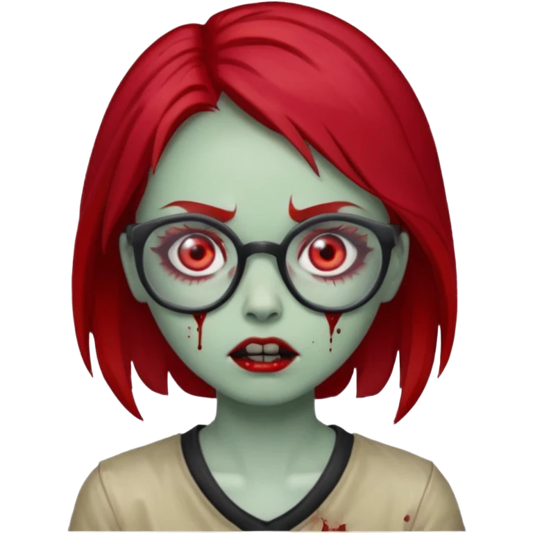 girl zombie with cherry red hair and glasses emoji