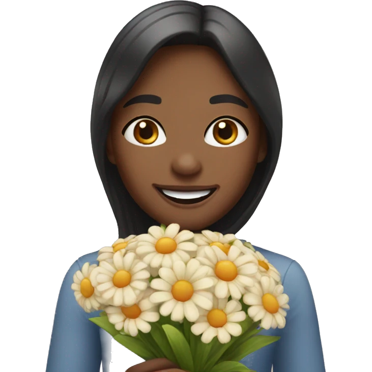 smiling girl with bouquet without one tooth emoji