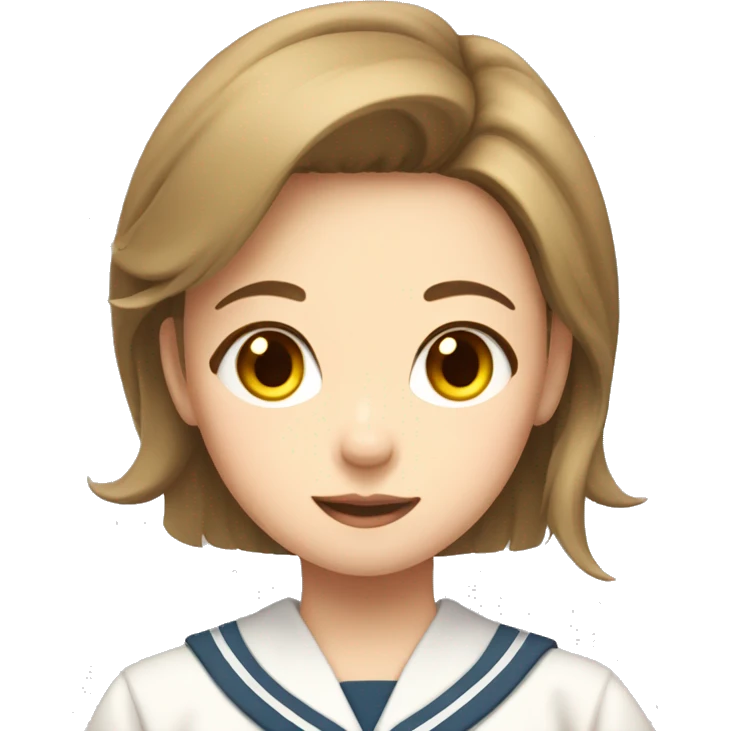 A girl with short light brown hair with a yellow pin in her hair wears a Japanese school uniform  emoji