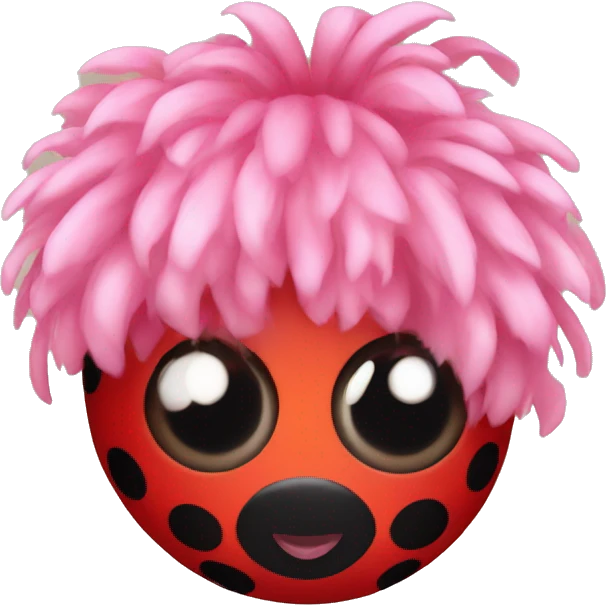 Ladybug with pink hairs and black eyes emoji