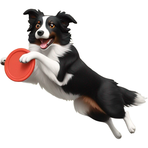 Red border collie catching frisbee in the air emoji