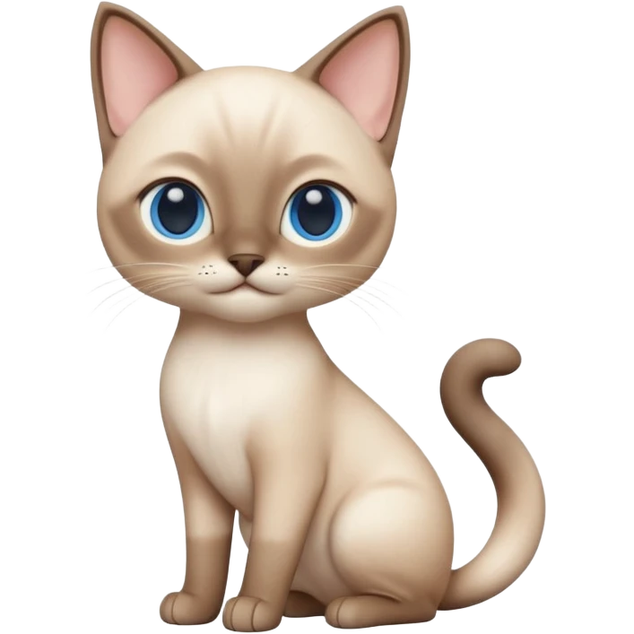 A 3D cartoon Siamese cat in creamy white with faint beige points, smooth short fur, bright eyes, calm lighting, Memoji-style rendering. full body or half body. emoji