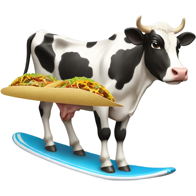 Cow eating a taco and surfing emoji