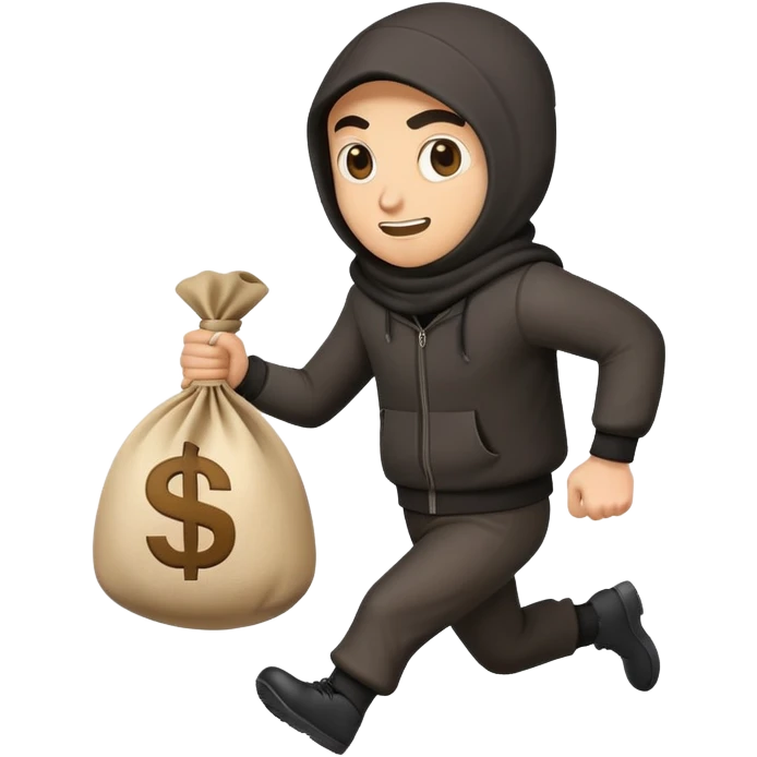 thief running with a money bag, mischievous expression emoji