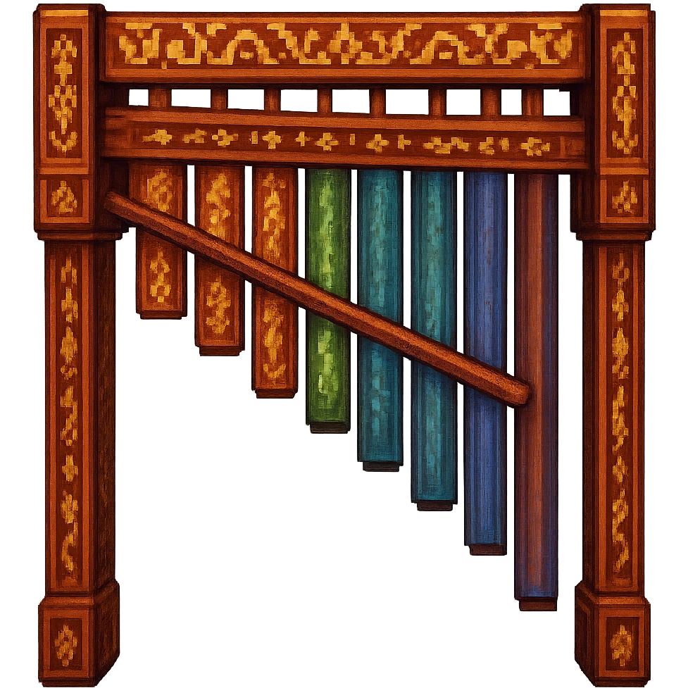 Add traditional Thai patterns and wood texture to the Thai xylophone, preserving the pixel art style and transparent background. emoji
