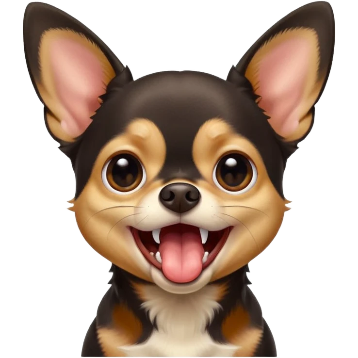A high-resolution photo-realistic digital illustration of a black and tan chihuahua with big eyes yawning. emoji