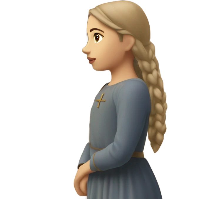 European girl looking at Romanesque church emoji
