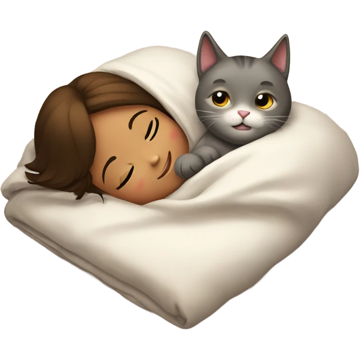 Cat cuddling with little girl in bed emoji