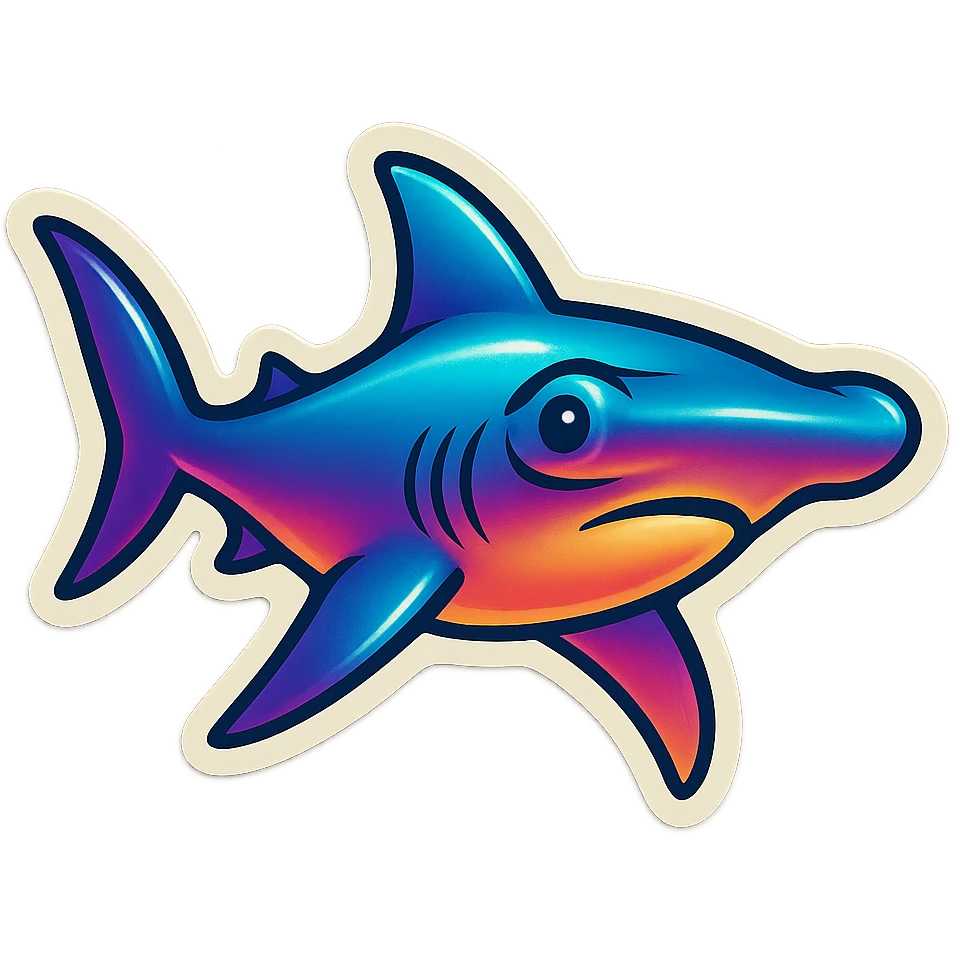 hammerhead shark, retro sticker style emoji