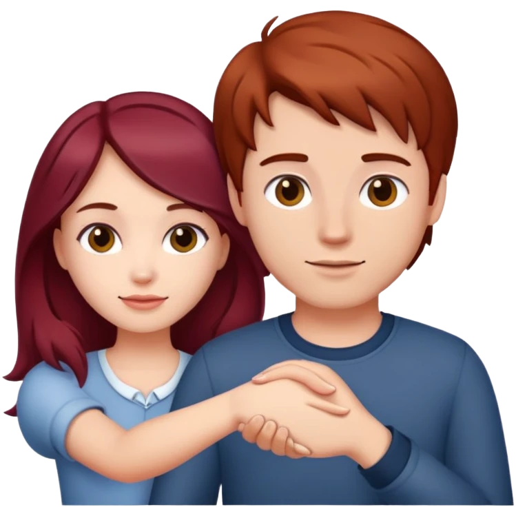 Burgundy haired girl holding brunette boyfriends hand emoji