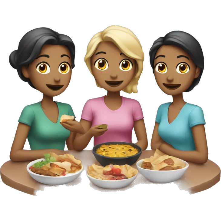 Mujer con amigas comiendo emoji