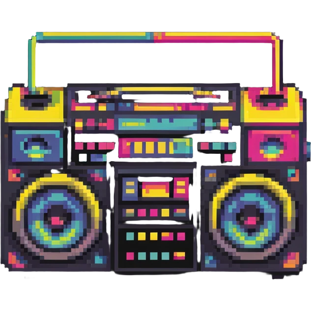 boombox with 1980s vibe, bright colors emoji