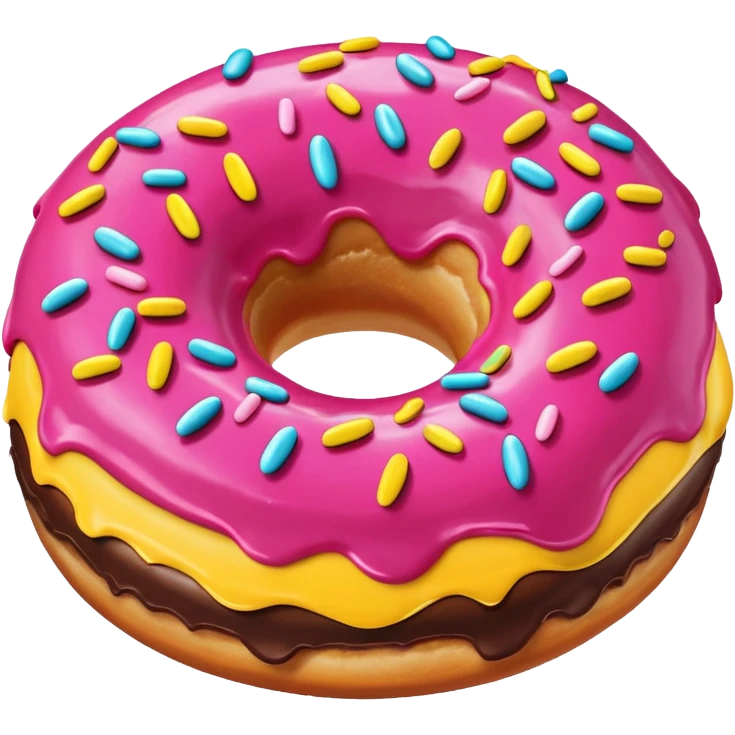 Chocolate donut with pink icing and yellow sprinkles emoji
