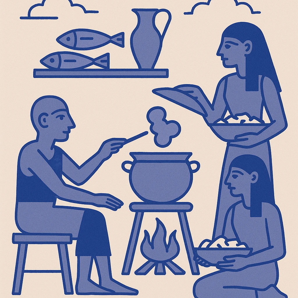 ancient Egyptian cooking scene in hieroglyphic style emoji