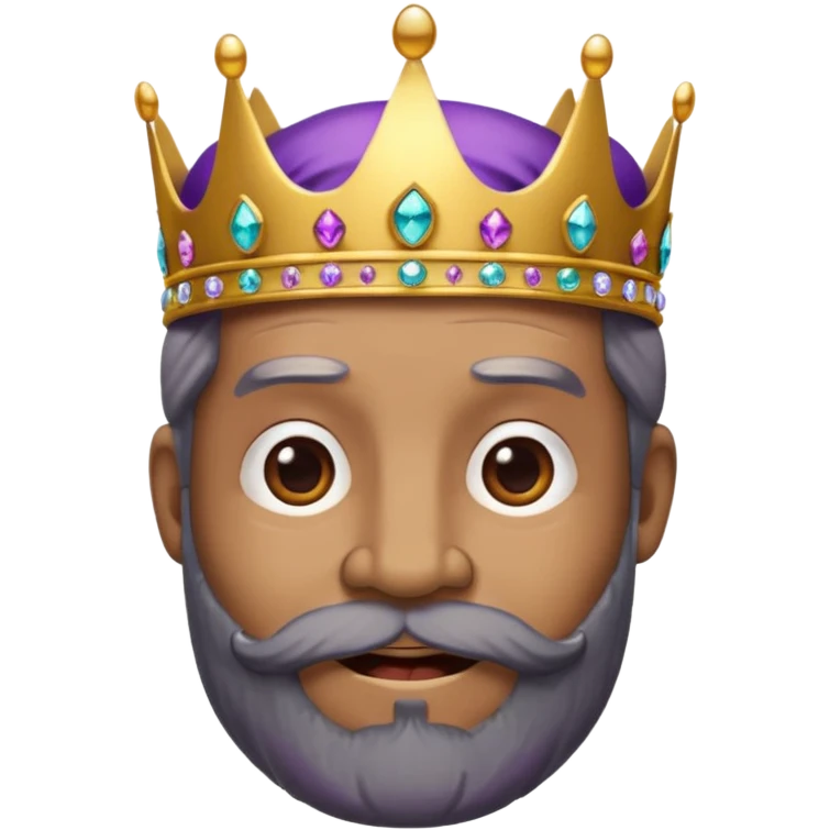 Create a cartoon-style emoji of Baltasar, one of the Three Wise Men. Only show his face and crown. He is older, with a black beard, joyful wrinkles, and a purple and gold jeweled crown. Express warmth and wisdom. Colorful and simple, suitable as an emoji. emoji