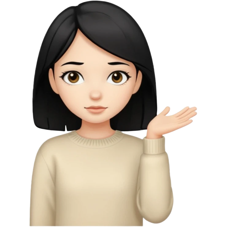 cute girl with black hair, black eyes, cream colored sweater emoji