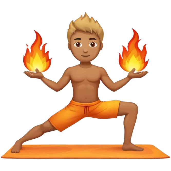 Man doing yoga with flames emoji