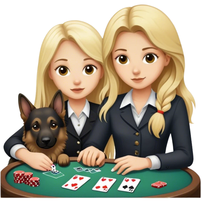 Blonde girl with long hair playing black jack with German shepherd  emoji