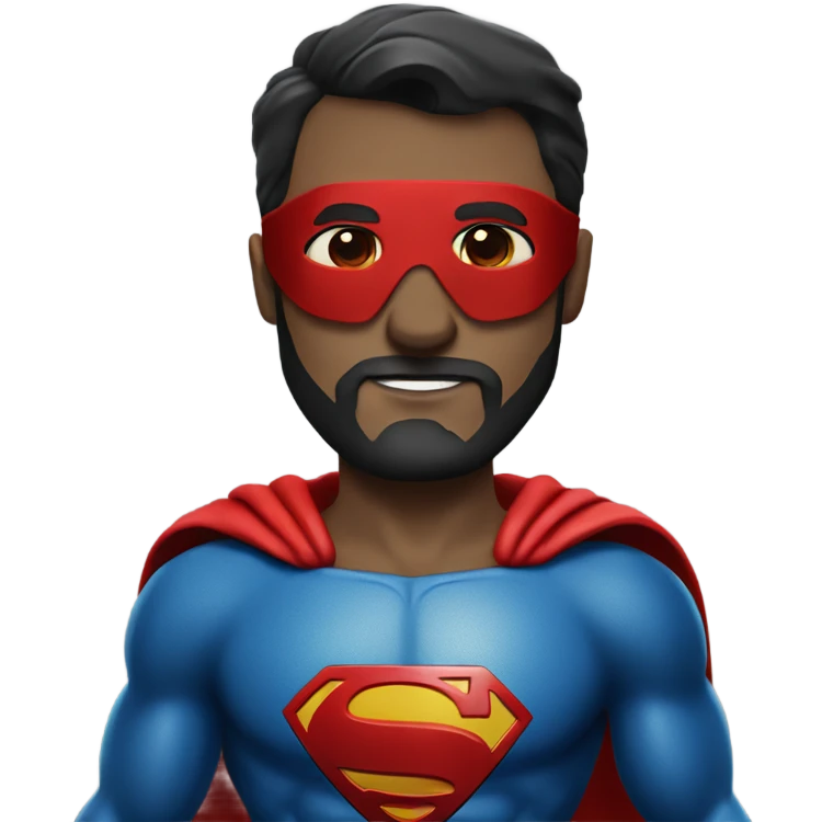 Superman standing strong with beard and red eyemask emoji