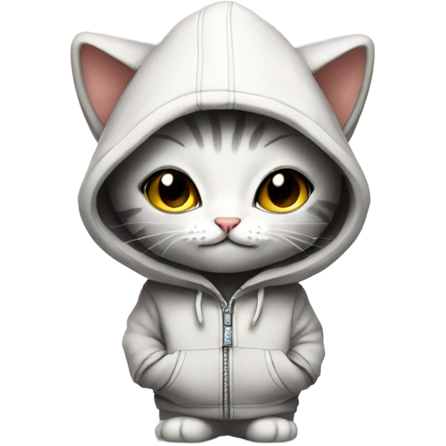 Kitty so small standing with huge hoodie on emoji