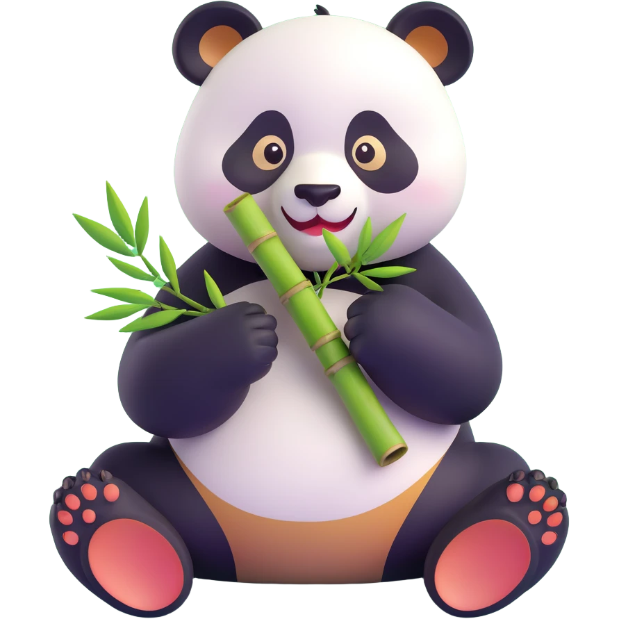 panda eating bamboo in forrest background, close up pose emoji