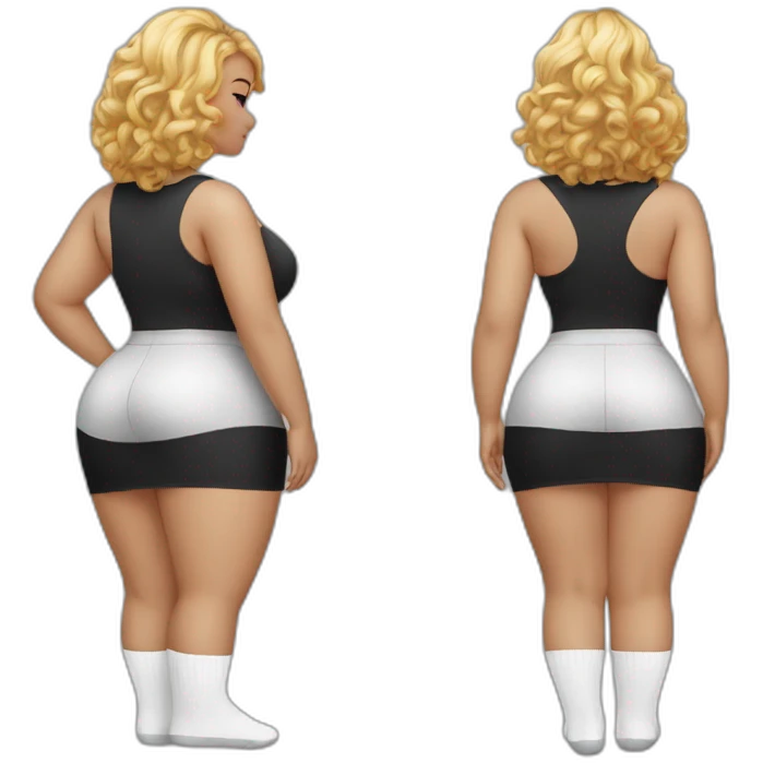 curvy beauty lifts her black skirt-back-view-long-white-socks emoji