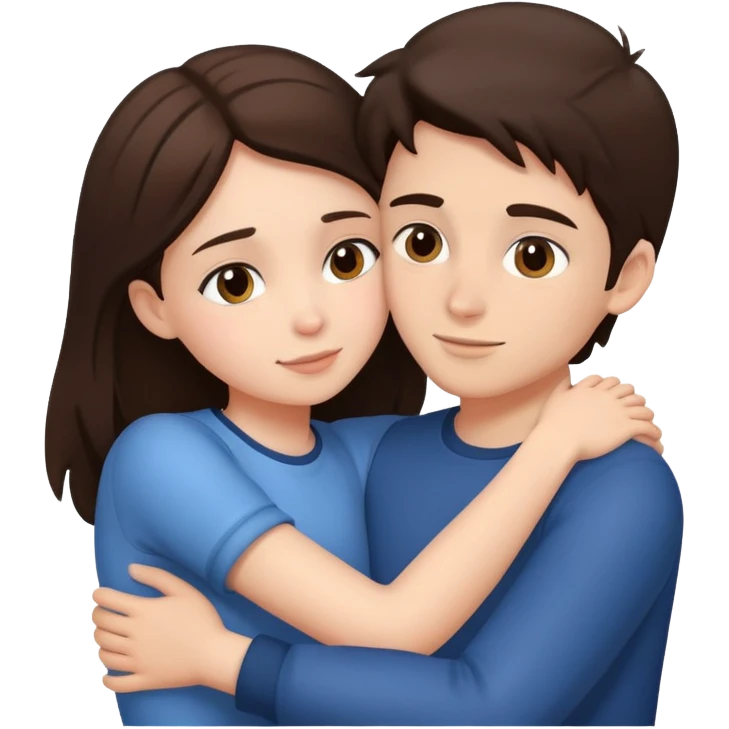 brunette boy hugging girl emoji