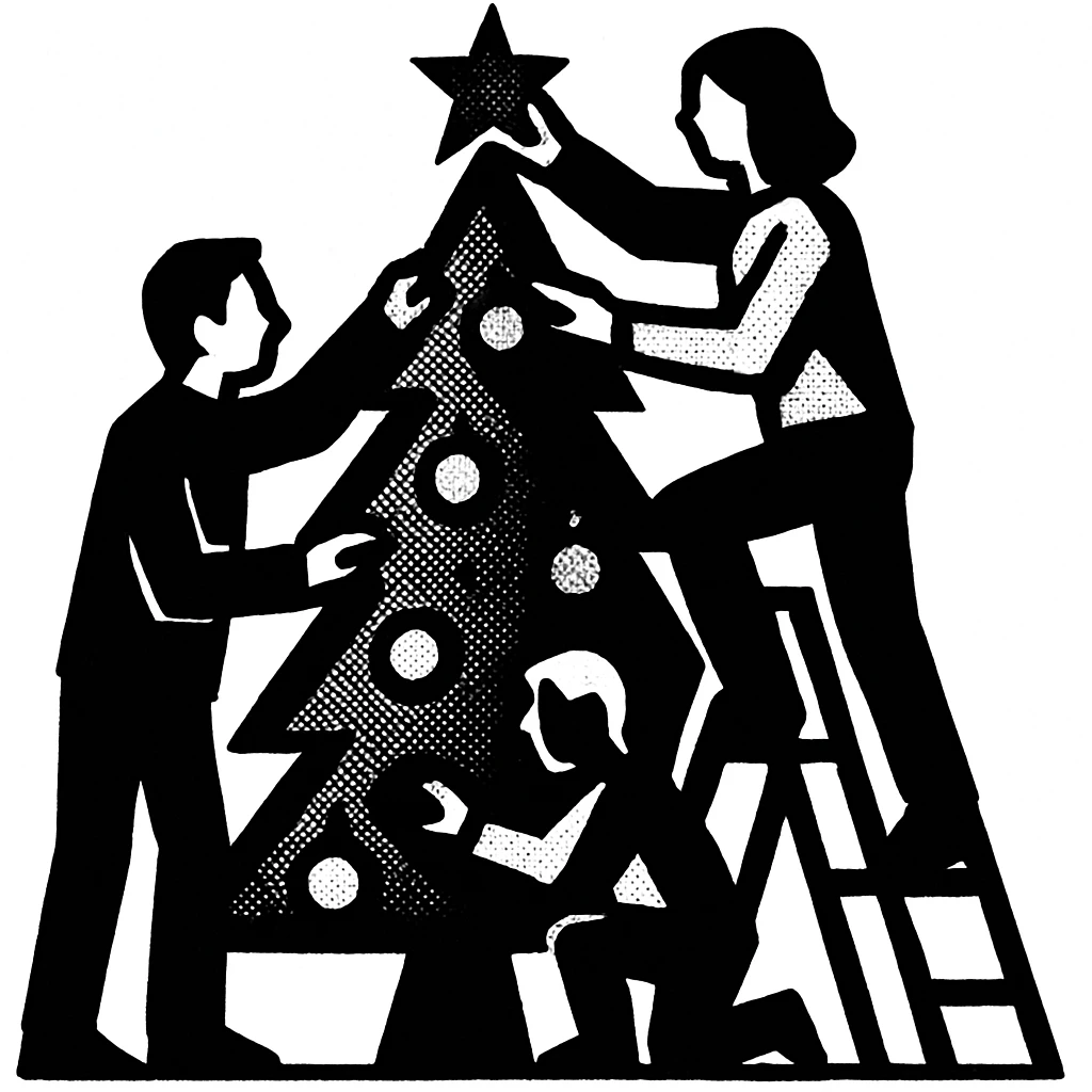 people decorating a Christmas tree emoji