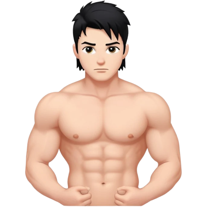 young white man with black hair, muscular, shirtless with nipple piercings emoji