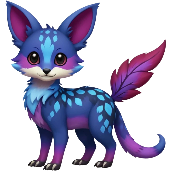 Feral Rare cute realistic edgy black-blue-burgundy-violet-gradients pretty beautiful handsome gorgeous aesthetic colorful vibrant Vernid-Trico-species-Fakemon-creature by LiLaiRa, random markings, tufted ears, full body emoji