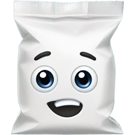 Plastic bag of powdered sugar with a funny face emoji