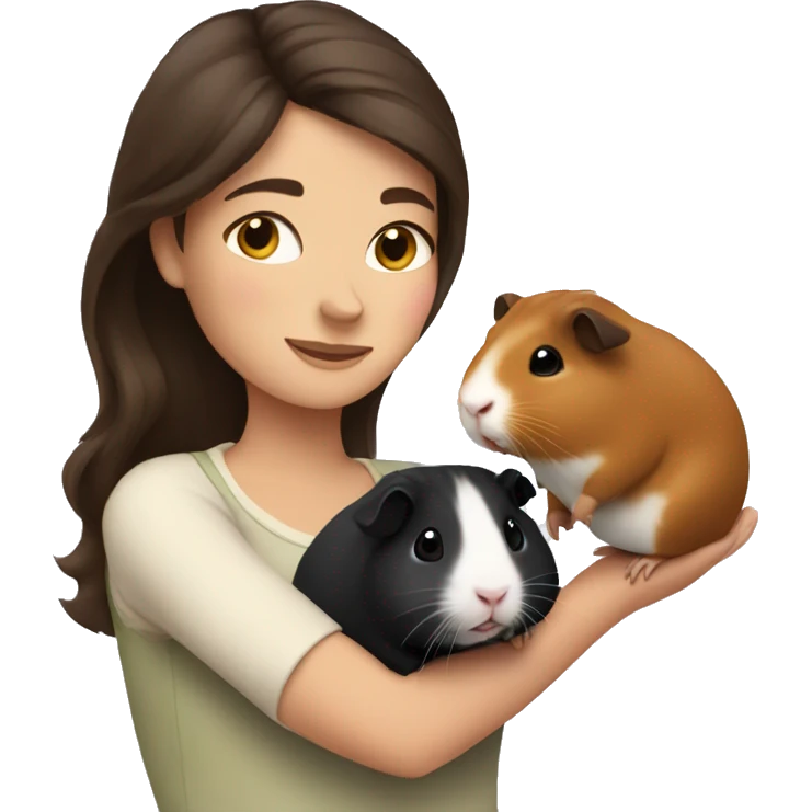 brunette woman hugging two guinea pigs emoji