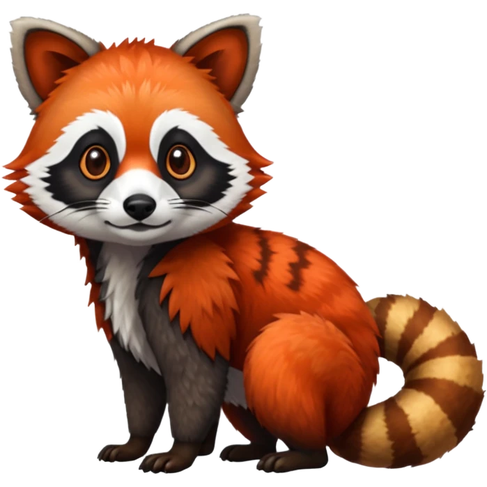 Realistic furry fuzzy scaly 4-legged quadrupedal Red-Panda-Lemur-Raccoon-Dog-Red-Fox-animal-fusion-hybrid, Full body emoji