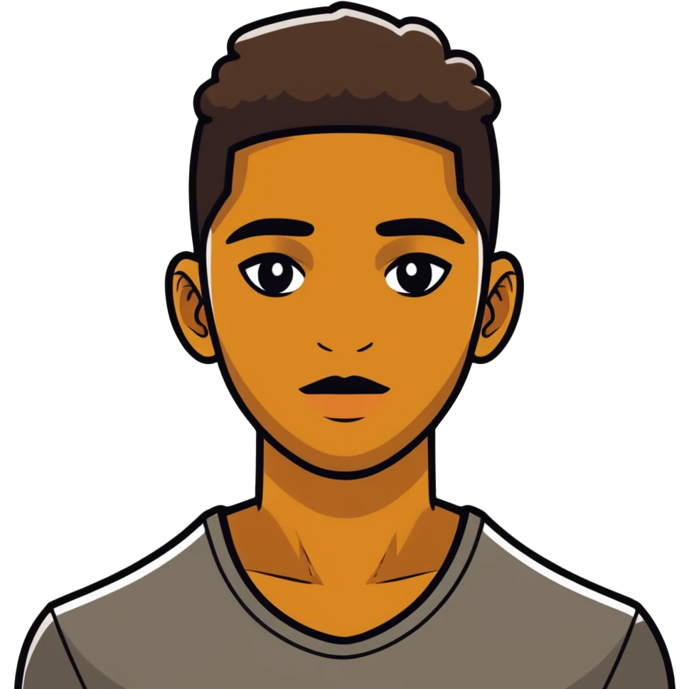 Person, golden brown skin, black mod cut emoji