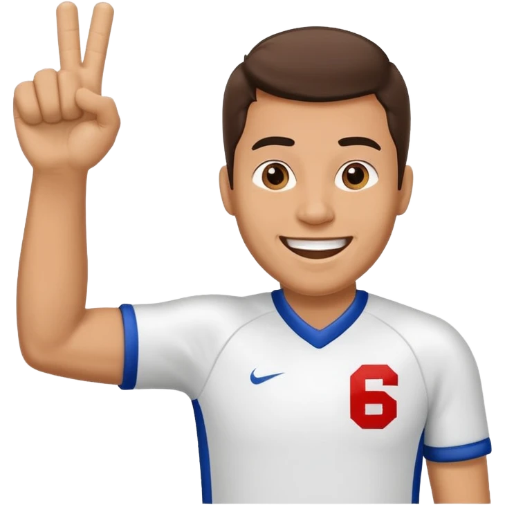 A cheerful man in a team jersey, waving a giant foam finger high with an excited grin. emoji