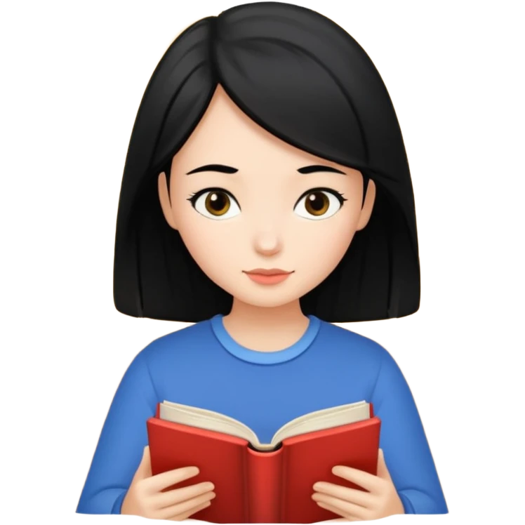 Girl black hair reading book emoji