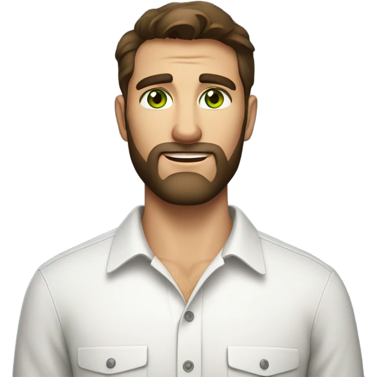 handsome optimist brunette man and beard green eyes wearing white button down shirt  emoji