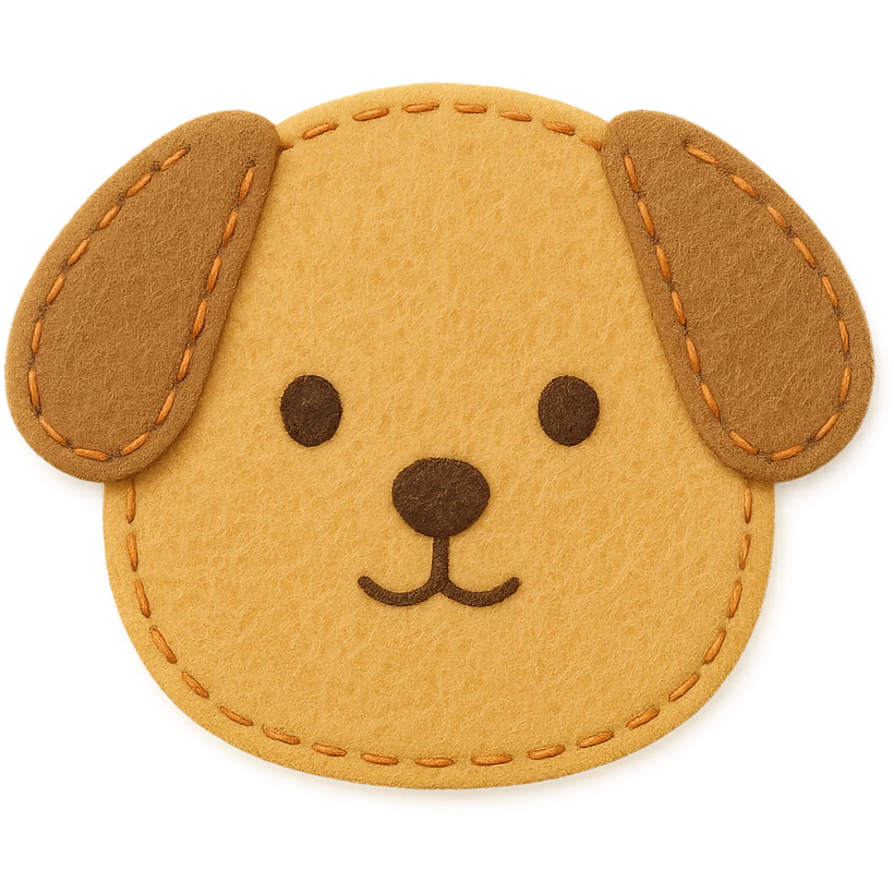 <StylePrompt>
  <Name>Minimal Felt Appliqué Icon</Name>
  <Description>
    A simplified plush icon style with soft felt textures, minimal facial features, and gentle stitching. Focuses on iconic shapes with low visual complexity for maximum clarity at small sizes.
  </Description>
  <VisualProperties>
    <Material>Felt</Material>
    <Texture>Soft, matte surface with faint fiber detail</Texture>
    <Stitching>
      <Type>Thin thread</Type>
      <Color>Muted orange or brown</Color>
      <Pattern>Sparse edge stitching only</Pattern>
    </Stitching>
    <Padding>Low to moderate—slightly puffy but not high-relief</Padding>
    <Edges>Smooth, rounded</Edges>
    <ColorPalette>
      <Primary>Warm yellows, oranges, and browns</Primary>
      <Accent>Minimal dark brown for eyes and nose</Accent>
      <Background>Plain or soft gradient, off-white preferred</Background>
    </ColorPalette>
  </VisualProperties>
  <FacialFeatures>
    <Eyes>Small circles, dark brown</Eyes>
    <Nose>Simple dot or triangle</Nose>
    <Mouth>Omit or use curved line only</Mouth>
    <DetailLevel>Low</DetailLevel>
  </FacialFeatures>
  <Rendering>
    <Lighting>Flat and soft, minimal shadows</Lighting>
    <Perspective>Side or front profile, no complex angles</Perspective>
  </Rendering>
  <Applicability>
    <SubjectType>Animals, objects, icons</SubjectType>
    <OutputFormat>Flat icon or patch-style asset</OutputFormat>
  </Applicability>
</StylePrompt>


{subject} = dog emoji