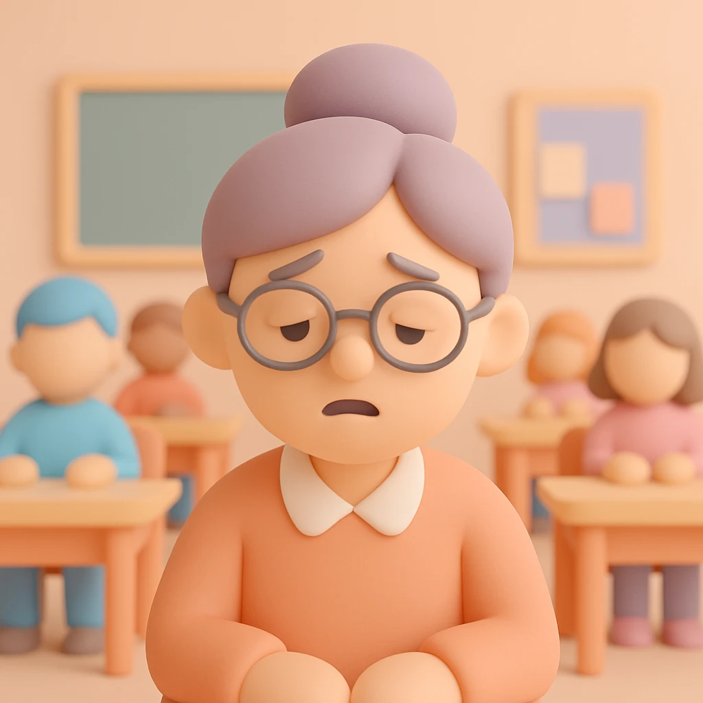 exhausted teacher in a bustling classroom emoji